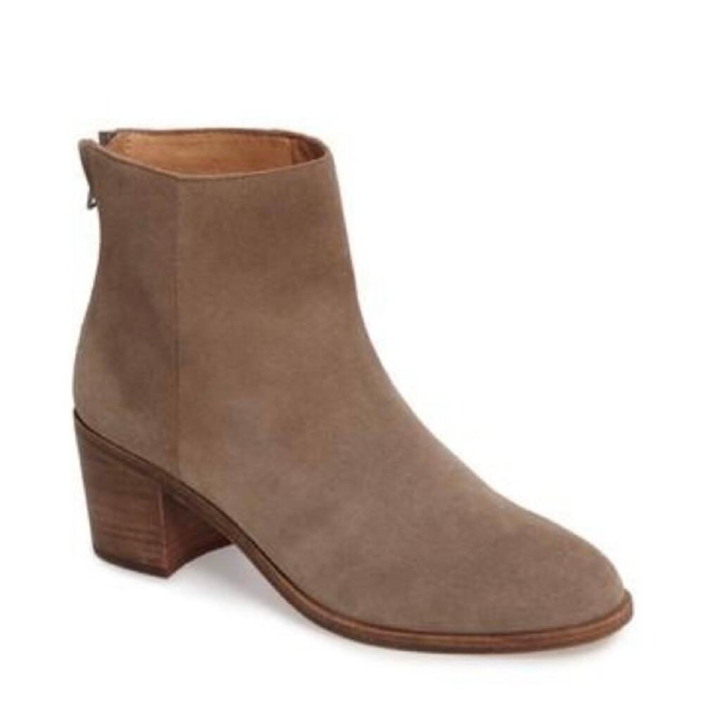Madewell Size 7 Bootie Pauline Beige Taupe Leather Ankle Boot Stacked Block Heel